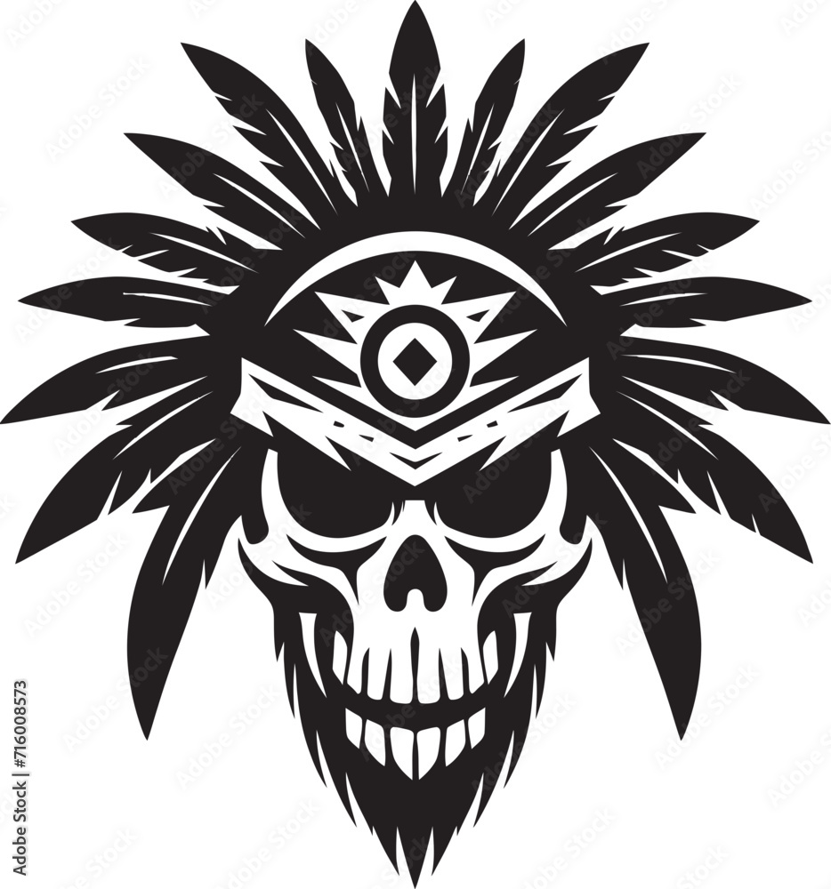 Mystic Mandala Vector Black Icon Design for Tribal Skull Mask Lineart Spiritual Symphony Tribal Skull Mask Lineart Logo in Elegant Vector Black Icon