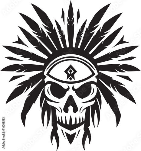 Intricate Echoes Elegant Tribal Skull Lineart Logo in Vector Black Icon Ceremonial Elegance Vector Black Icon Design for Tribal Skull Mask