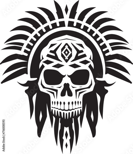 Enigmatic Presence Elegant Tribal Skull Lineart Logo in Vector Black Icon Tribal Heritage Vector Black Icon Design for Skull Mask Lineart Emblem