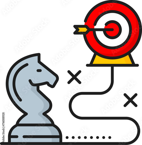 SEM strategy icon for search engine marketing and content management, vector line pictogram. Target audience reach strategy and website search optimization planning for web advertising in outline icon