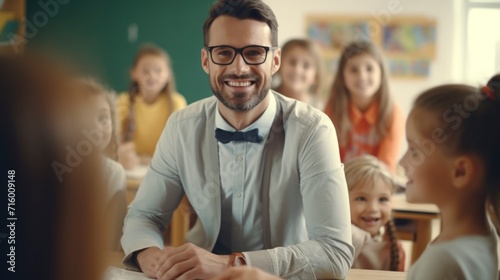 primary school teacher in a classroom with children