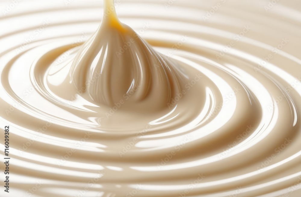 close up on stringy swirling milky fluid. abstract creamy texture, beige background. close up on stringy swirling milky fluid. abstract creamy texture, beige background.
