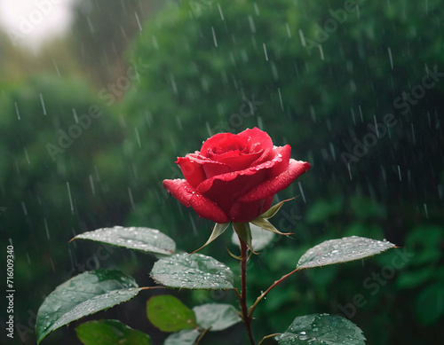 Red rose in the rain