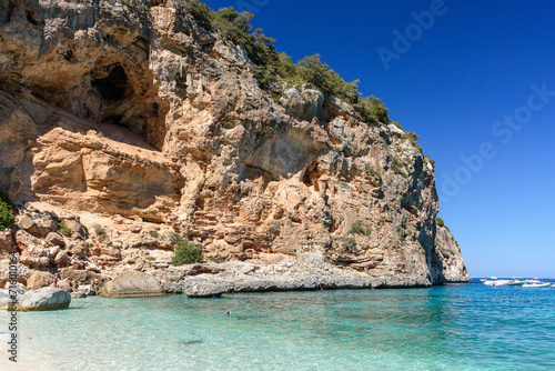 The cliffed coastline and the sea in Cala Biriala, a bay in the Orosei gulf in east Sardinia