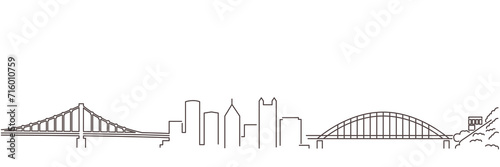 Pittsburgh Dark Line Simple Minimalist Skyline With White Background