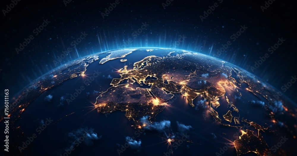 A brightly lit globe of the world at night Generative AI A brightly lit globe of the world at night Generative AI