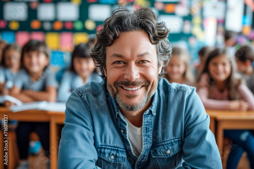 Portrait of smiling teacher in a classroom photo