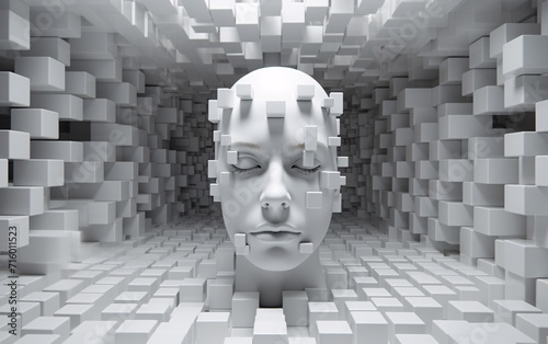 3D Printed Head with White Blocks Generative AI