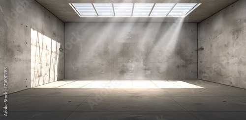 A large concrete wall with a bright light shining through it Generative AI photo