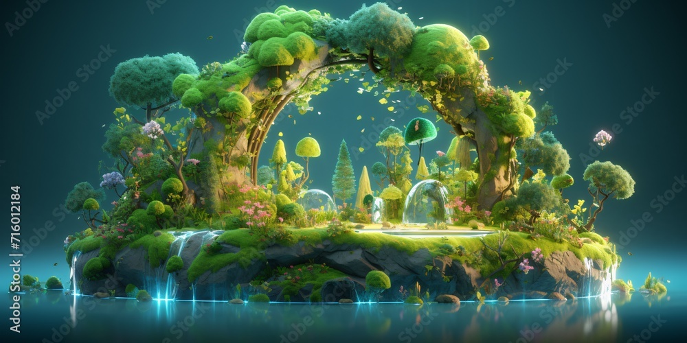 A Fantasy World with Waterfalls and Trees Generative AI