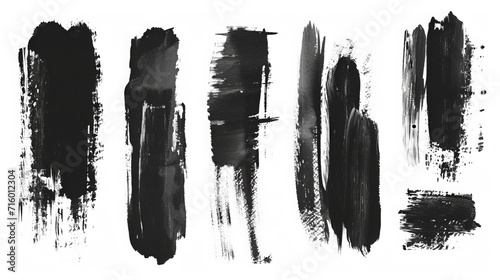 Vector collection or set of artistic black paint, ink or acrylic hand made creative brush stroke backgrounds isolated on white as grunge or grungy art, education abstract elements frame design  photo
