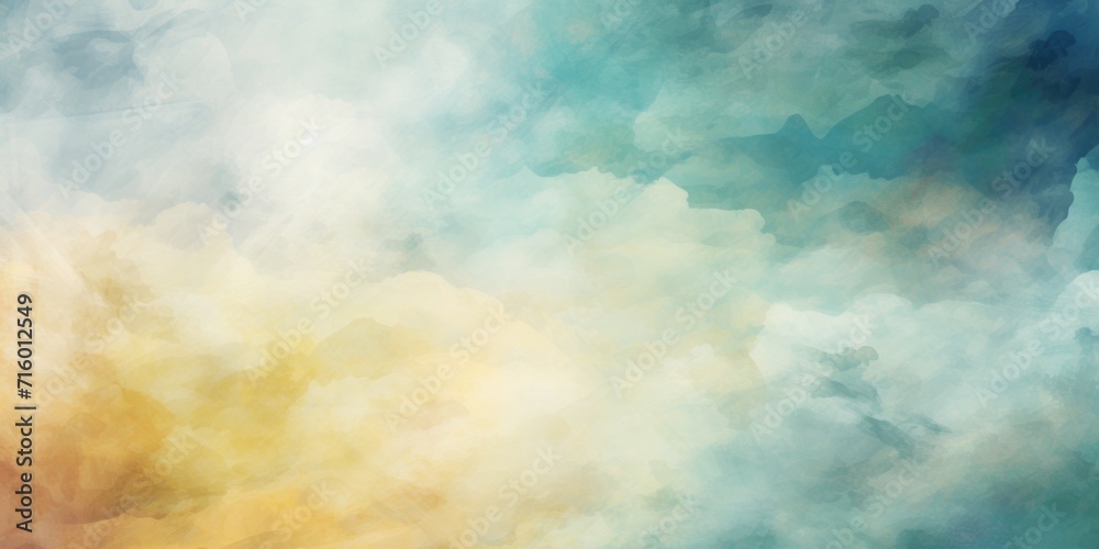 a blue and white abstract background with a yellow and blue cloud background, in the style of pictorialism, light green and pink