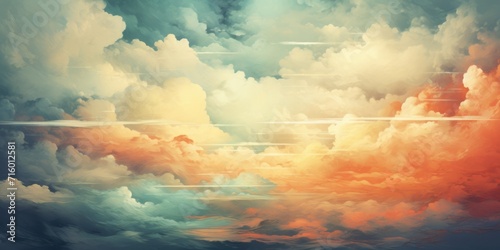 a photo of clouds with a light blue sky, in the style of light green and light amber, nostalgic illustration, distressed surfaces