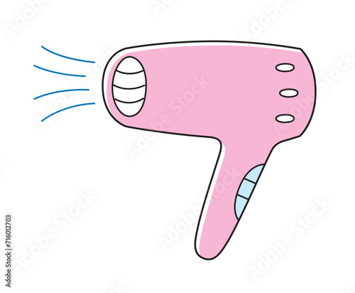 Pink blowing hair dryer isolated vector illustration