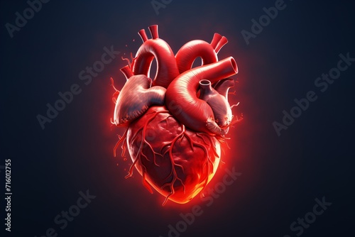 A 3D heart with blood flowing through it Generative AI photo