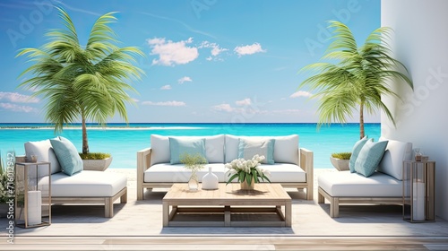 outdoor spaces of the home, such as patios or terraces, where guests can relax, and nearby attractions, such as the beach or local attractions © Светлана Канунникова
