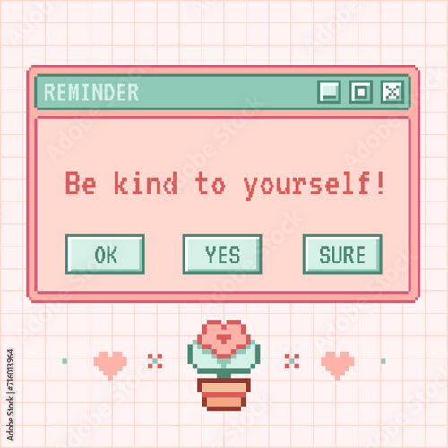 Cute kawaii sticker illustration. Old computer aestethic. Reto pc element window. Trendy girly y2k style. 90s, 00s Nostalgia. Linear vaporwave retro desktop window pc wallpaper.