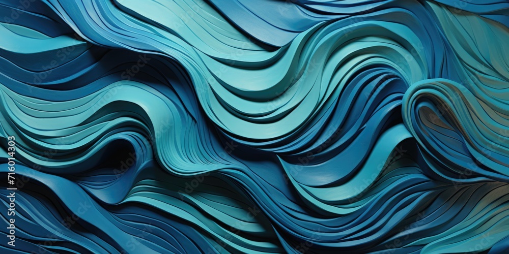 Obraz premium a sculpture showing blue waves, in the style of embossed paper, sophie wilkins, textured backgrounds, harmonious coloration, high resolution, spiritual abstractions
