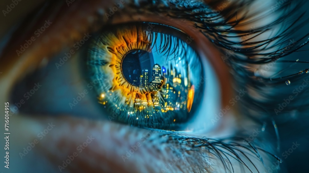 A mesmerizing closeup of a person's eye, with its intricate iris and delicate eyelashes, reveals the depth and complexity of this essential organ A mesmerizing closeup of a person's eye, with its intricate iris and delicate eyelashes, reveals the depth and complexity of this essential organ