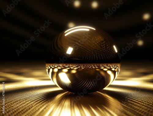 Glowing Gold Sphere in a Dark Room Generative AI