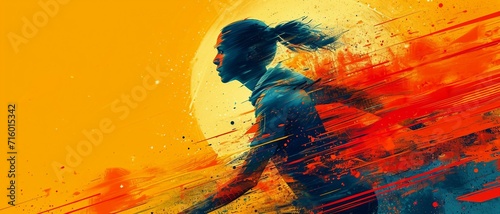 Running athletics sport background with abstract shapes suggesting movement and energy, using bold contrasting colors for a fitness tracking UI, Ideal for App and Website Design . photo
