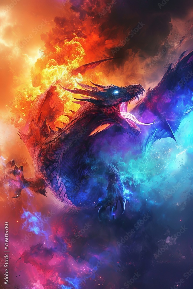 Amidst a fiery sky, a majestic dragon soars with grace and power, captivating all who gaze upon its mythical presence Amidst a fiery sky, a majestic dragon soars with grace and power, captivating all who gaze upon its mythical presence
