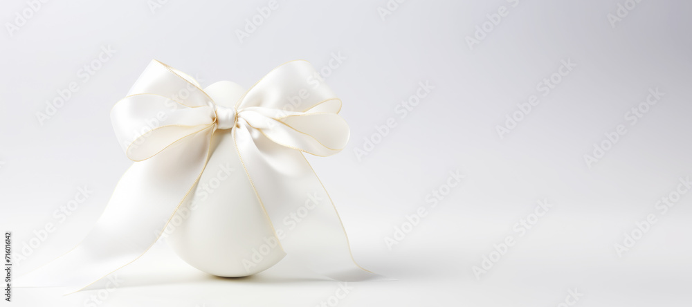 White Easter Egg with Gold Elegant Bow Banner White Easter Egg with Gold Elegant Bow Banner