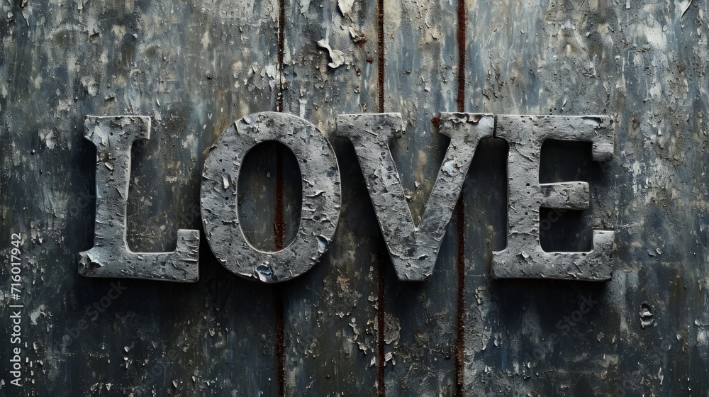 Grey Love concept creative horizontal art poster. Photorealistic textured word Love on artistic background. Horizontal Illustration. Ai Generated Romance and Passion Symbol. Grey Love concept creative horizontal art poster. Photorealistic textured word Love on artistic background. Horizontal Illustration. Ai Generated Romance and Passion Symbol.