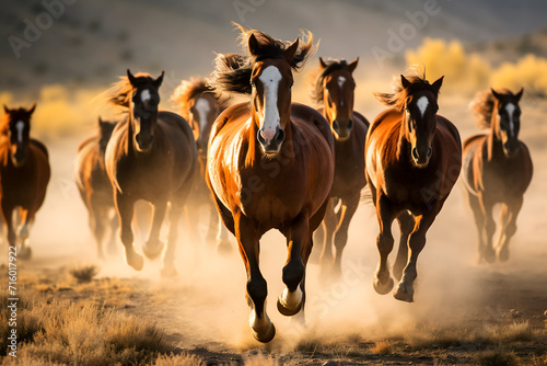 Wild Horse Stallions Running in the Utah Desert  United States of America