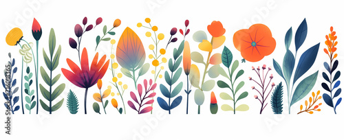A generative AI-enhanced spring flowers background. Afro-Colombian themes, minimalist style, vibrant animation, and leaf patterns on a white canvas. Palm leaves vector, pastel academia. #GenerativeAI