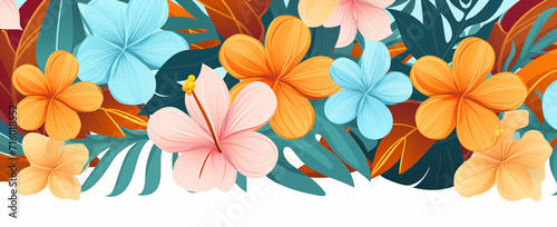 A generative AI-enhanced spring flowers background. Afro-Colombian themes  minimalist style  vibrant animation  and leaf patterns on a white canvas. Palm leaves vector  pastel academia.  GenerativeAI