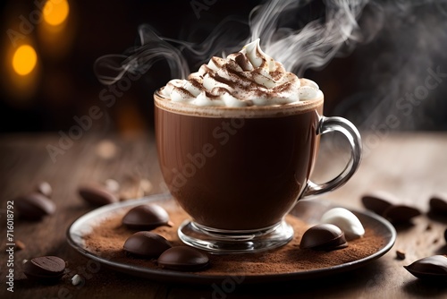 A steaming cup of gourmet hot chocolate, generative ai