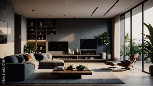 modern living room design , 3d render with stylish furnitures © P.W-PHOTO-FILMS