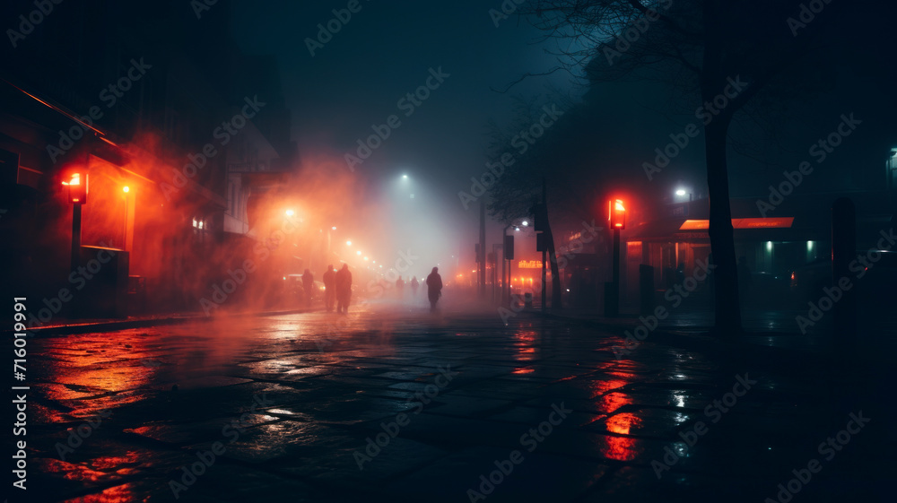 Foggy autumn night in town