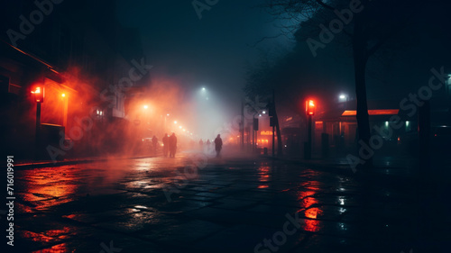 Foggy autumn night in town