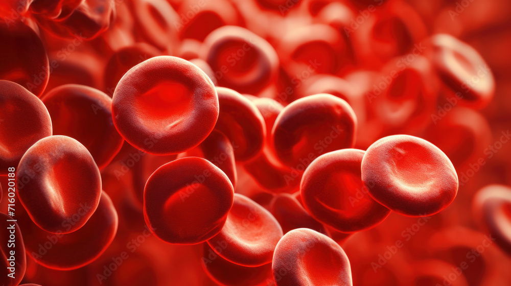 Red blood cells in vessels, microscopic image