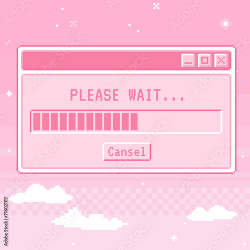 Cute kawaii sticker illustration. Old computer aestethic. Reto pc element window. Trendy girly y2k style. 90s, 00s Nostalgia. Linear vaporwave retro desktop window pc wallpaper.