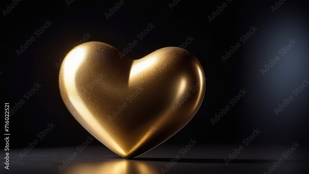 Golden metal heart on black background.Valentines day concept.Place for text