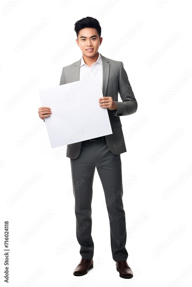 Asian Male Model Presenting Blank Sign, AI Generated Asian Male Model Presenting Blank Sign, AI Generated