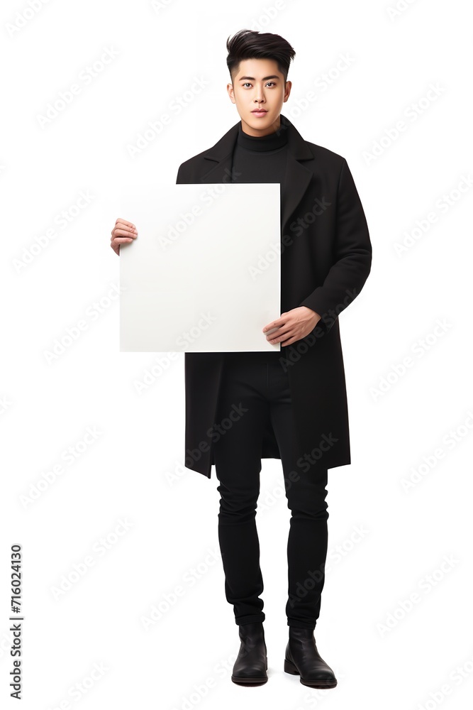 Asian Male Model Presenting Blank Sign, AI Generated Asian Male Model Presenting Blank Sign, AI Generated