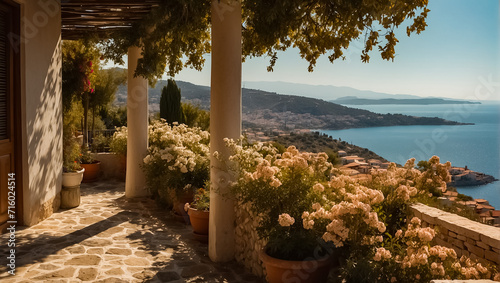 Fototapeta Naklejka Na Ścianę i Meble -  Beautiful street Greece summer day, sea