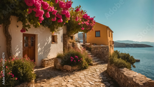 Fototapeta Naklejka Na Ścianę i Meble -  Beautiful street Greece summer day, sea vacation
