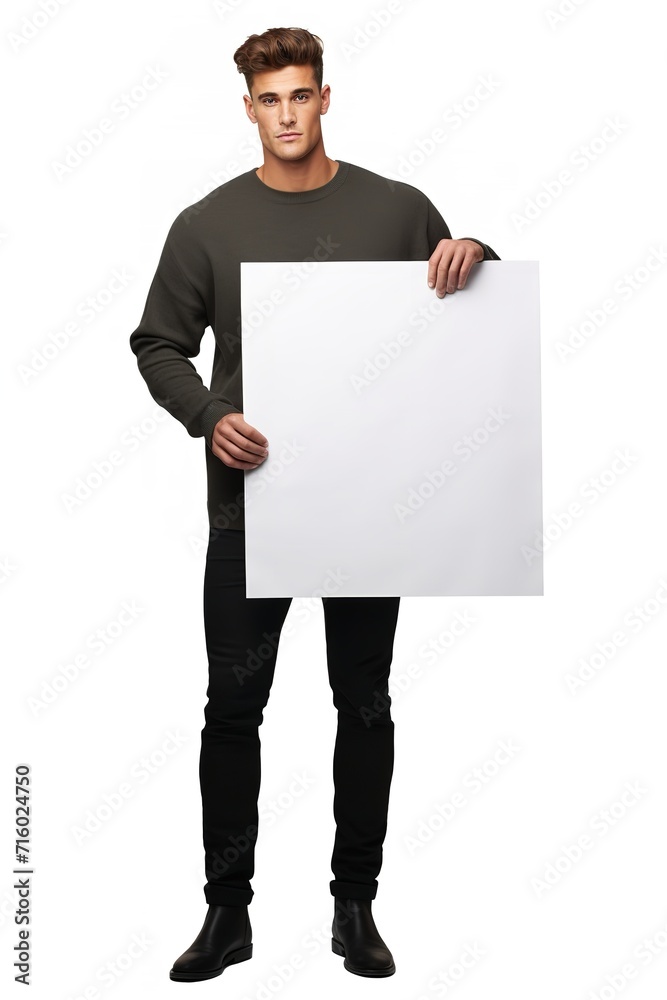 Male Caucasian Model with Blank Sign, AI Generated Male Caucasian Model with Blank Sign, AI Generated