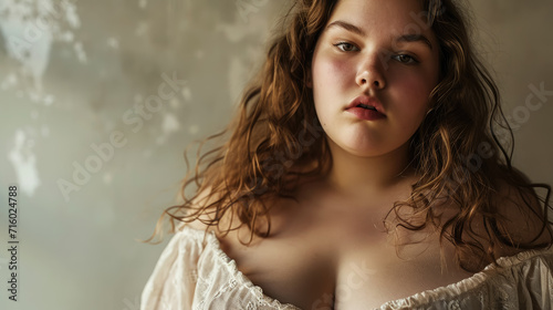 beautiful plump girl, plus size model, overweight woman, fat person, portrait, face, lady, lifestyle, weight loss, fashion, care, studio