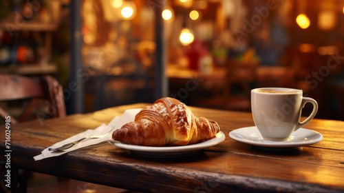 cafe eating a continental breakfast of coffee and croissants in Florence, Italy