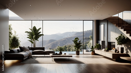 modern living room design   3d render with stylish furnitures