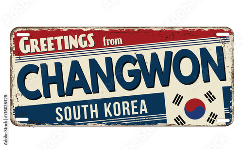 Greetings from Changwon vintage rusty metal sign