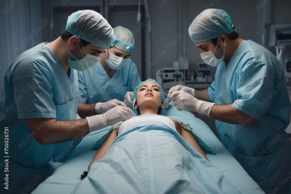 Hospital Operating Room Team Performs Surgery on Patient Hospital Operating Room Team Performs Surgery on Patient