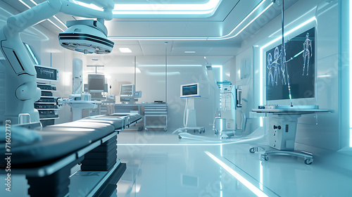 Uma sala de hospital moderna imaculada está cheia do zumbido suave de equipamentos médicos avançados © Alexandre