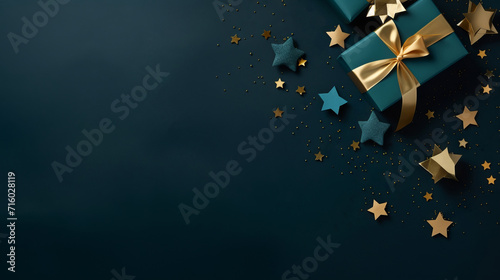 Gift boxes with bows on dark background.